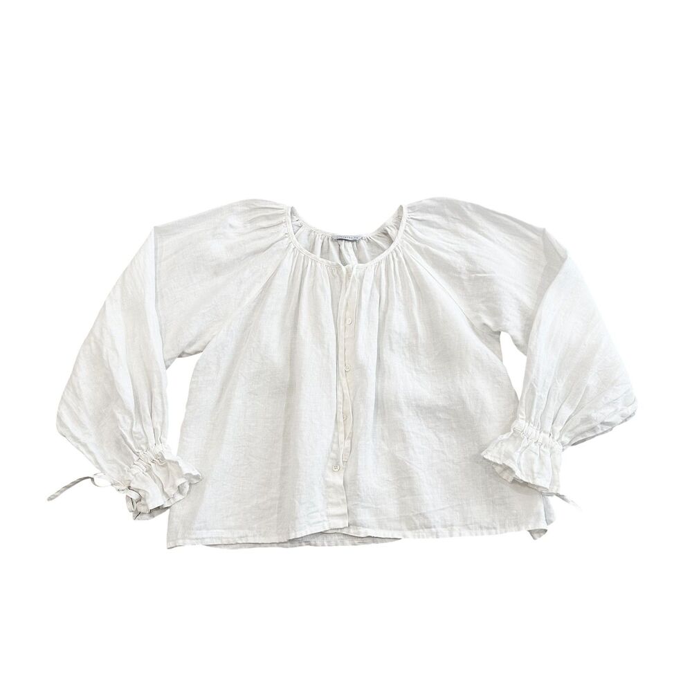 Linenfox Mila Linen Top in Milky White Size S-M
